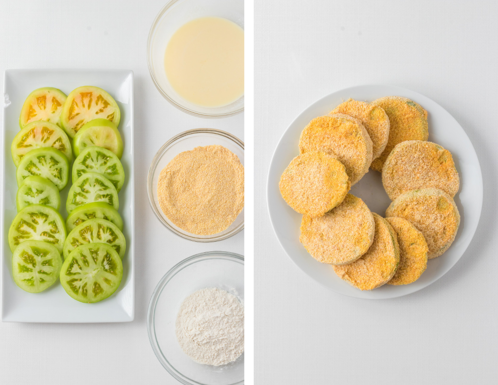 Process photos for Fried Green Tomatoes.