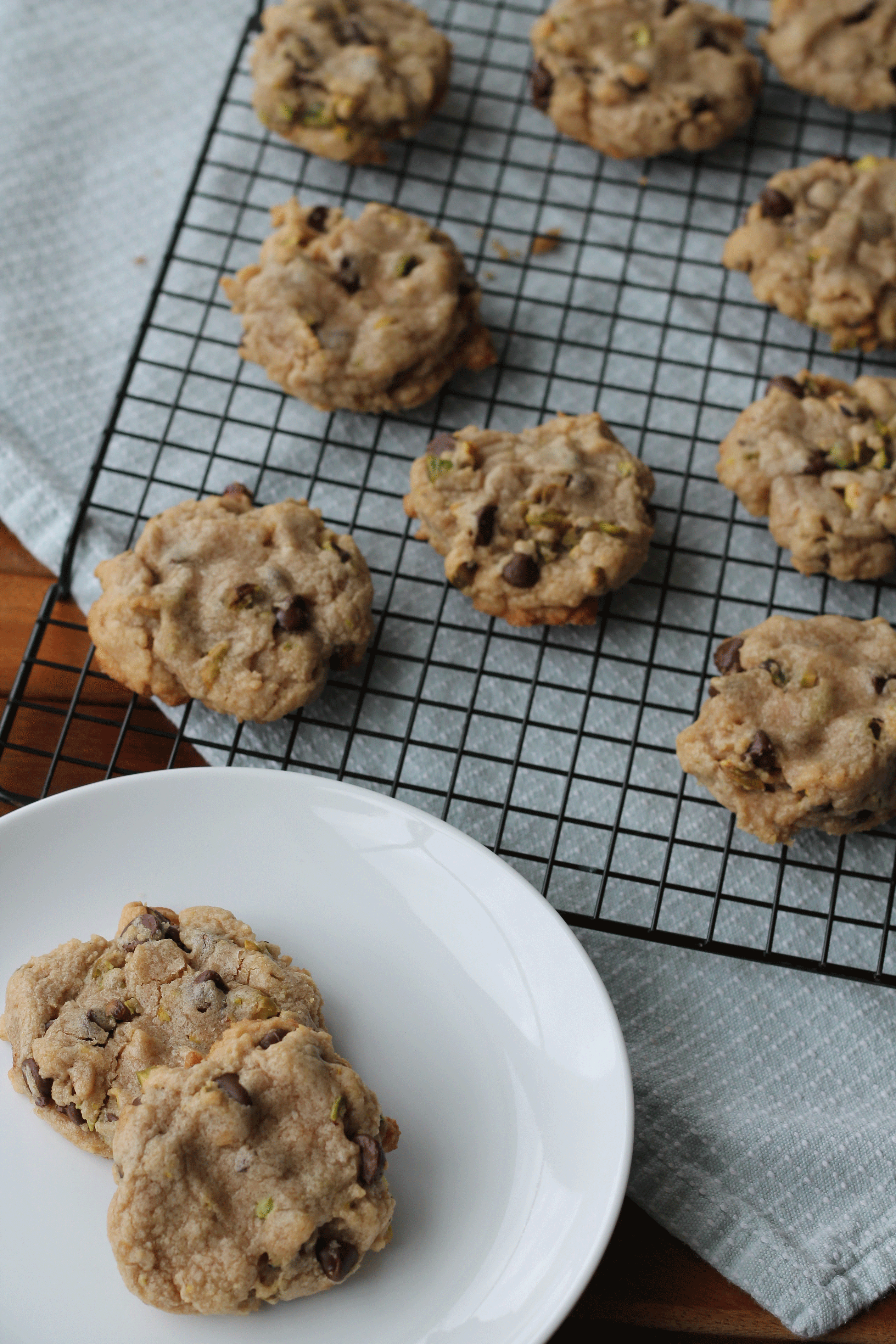 Brown Butter Pistachio and Chocolate Chip Cookies