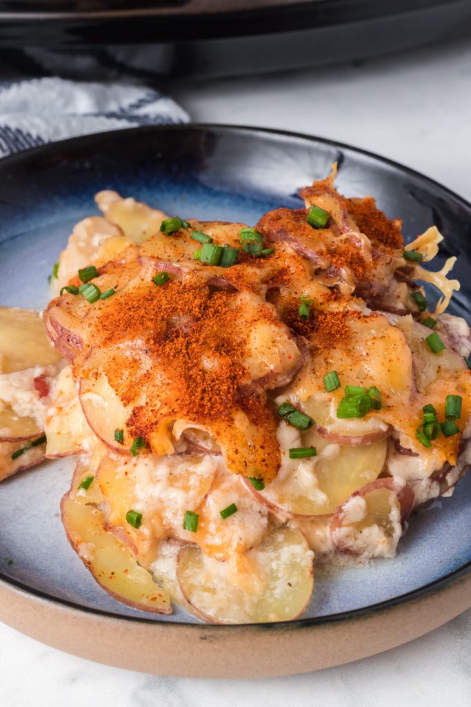 An easy scalloped potato side dish made in the slow cooker.