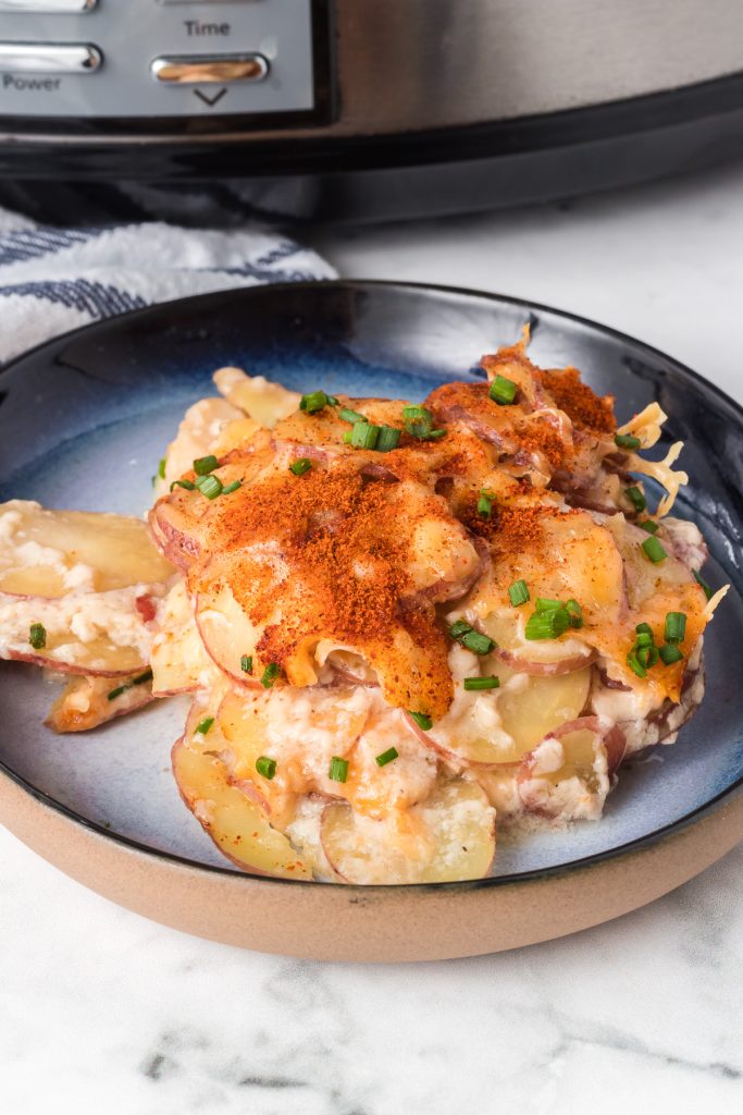 Crockpot scalloped red potatoes.