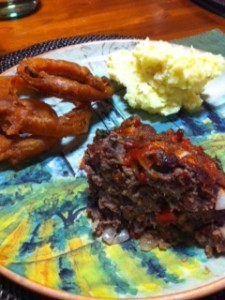 Meatloaf, Potatoes, Onion Rings
