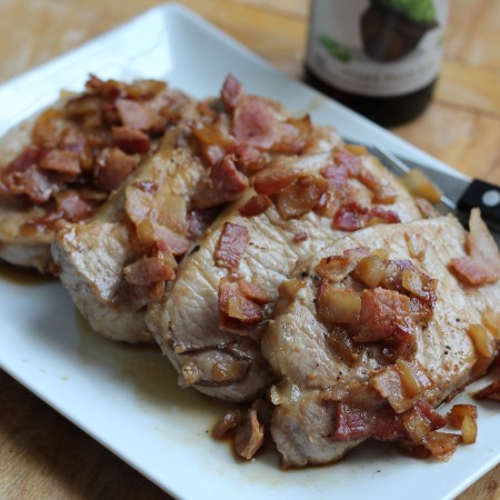 Smothered Pork with Beer, Bacon, Onion Relish