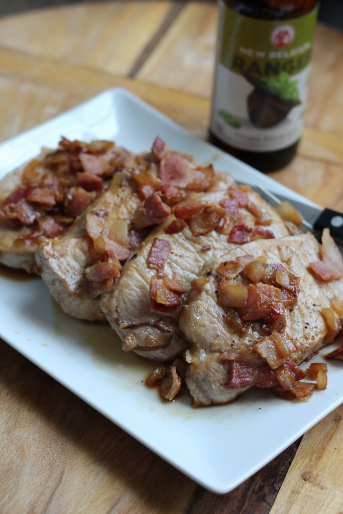 Smothered Pork with Beer, Bacon, Onion Relish