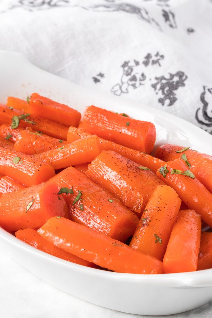 Carrots glazed with butter and brown sugar.