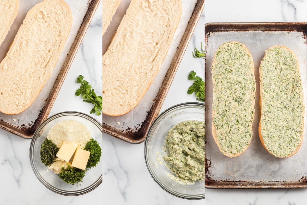 Process photos for cheesy garlic bread