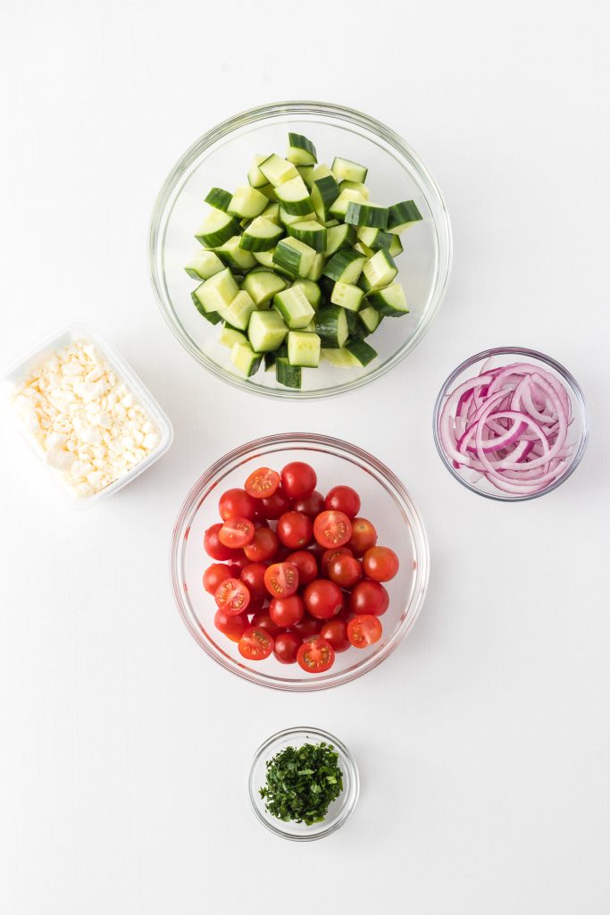 Cucumber and Tomato Salad ingredients.