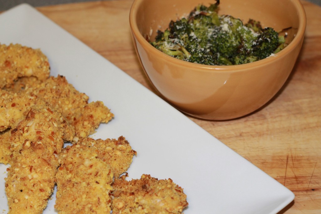 Honey Mustard Pretzel Chicken and Roasted Broccoli