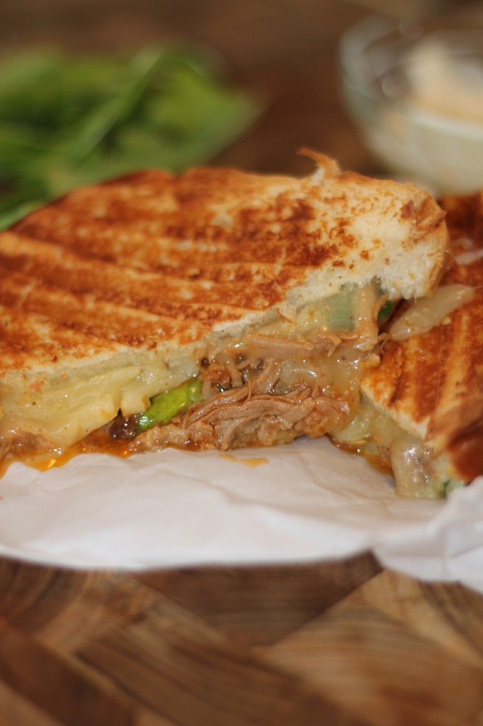 BBQ Pulled Pork, White Cheddar and Arugula Grilled Cheese