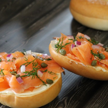 Smoked Salmon with Cream Cheese, Capers, and Red Onion