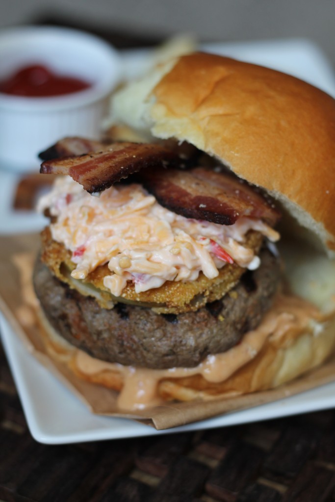 Southern Burger with Fried Green Tomatoes and Pimento Cheese