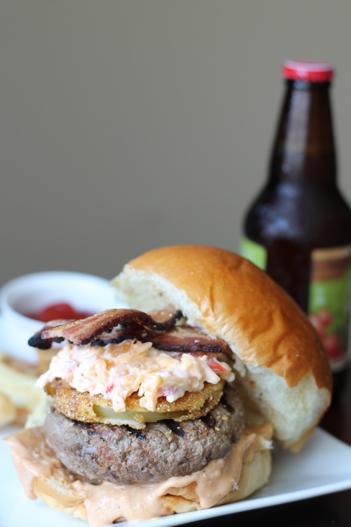 Southern Burger with Fried Green Tomatoes and Pimento Cheese