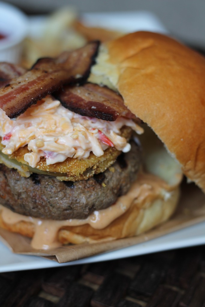 Southern Burger with Fried Green Tomatoes and Pimento Cheese