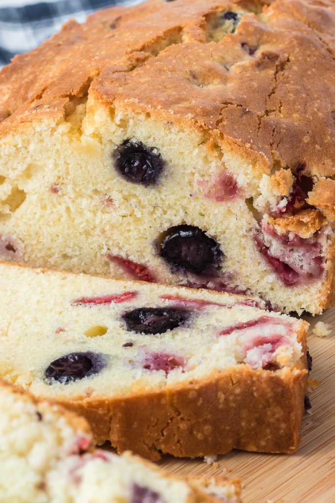 A quick bread made with blueberries, raspberries and strawberries.