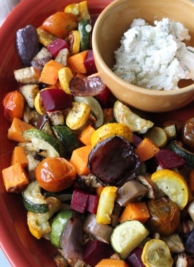 Roasted Vegetable Salad with Whipped Herb Goat Cheese