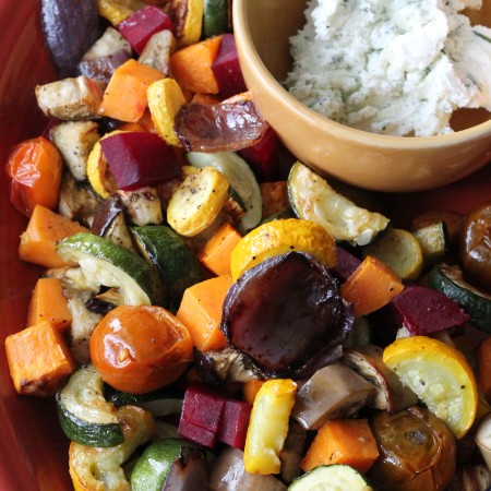 Roasted Vegetable Salad with Whipped Herb Goat Cheese