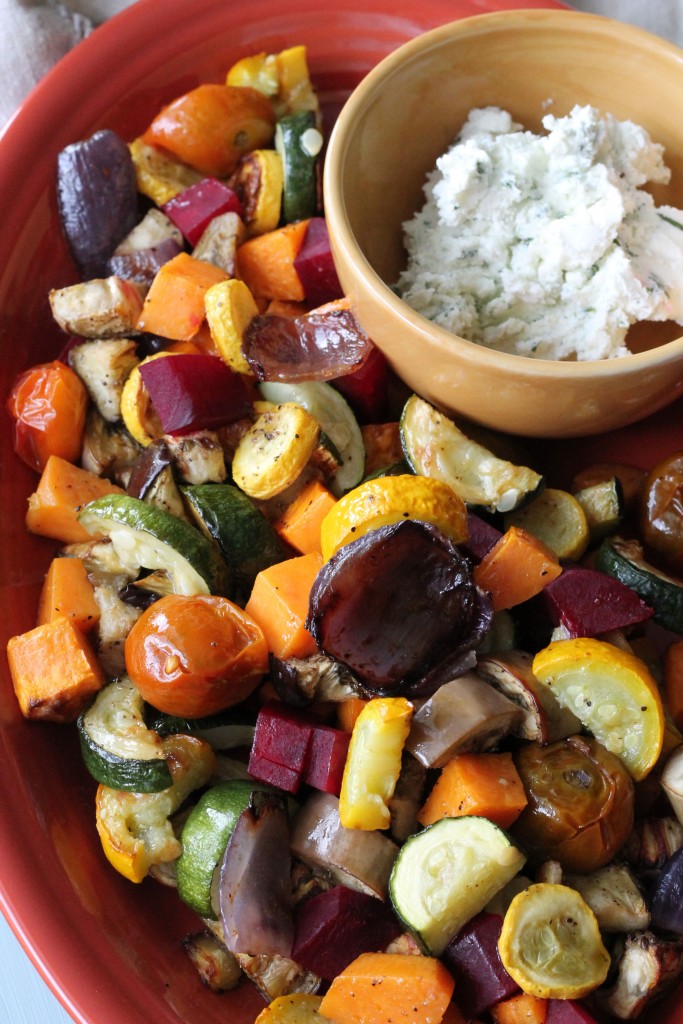 Roasted Vegetable Salad with Whipped Herb Goat Cheese