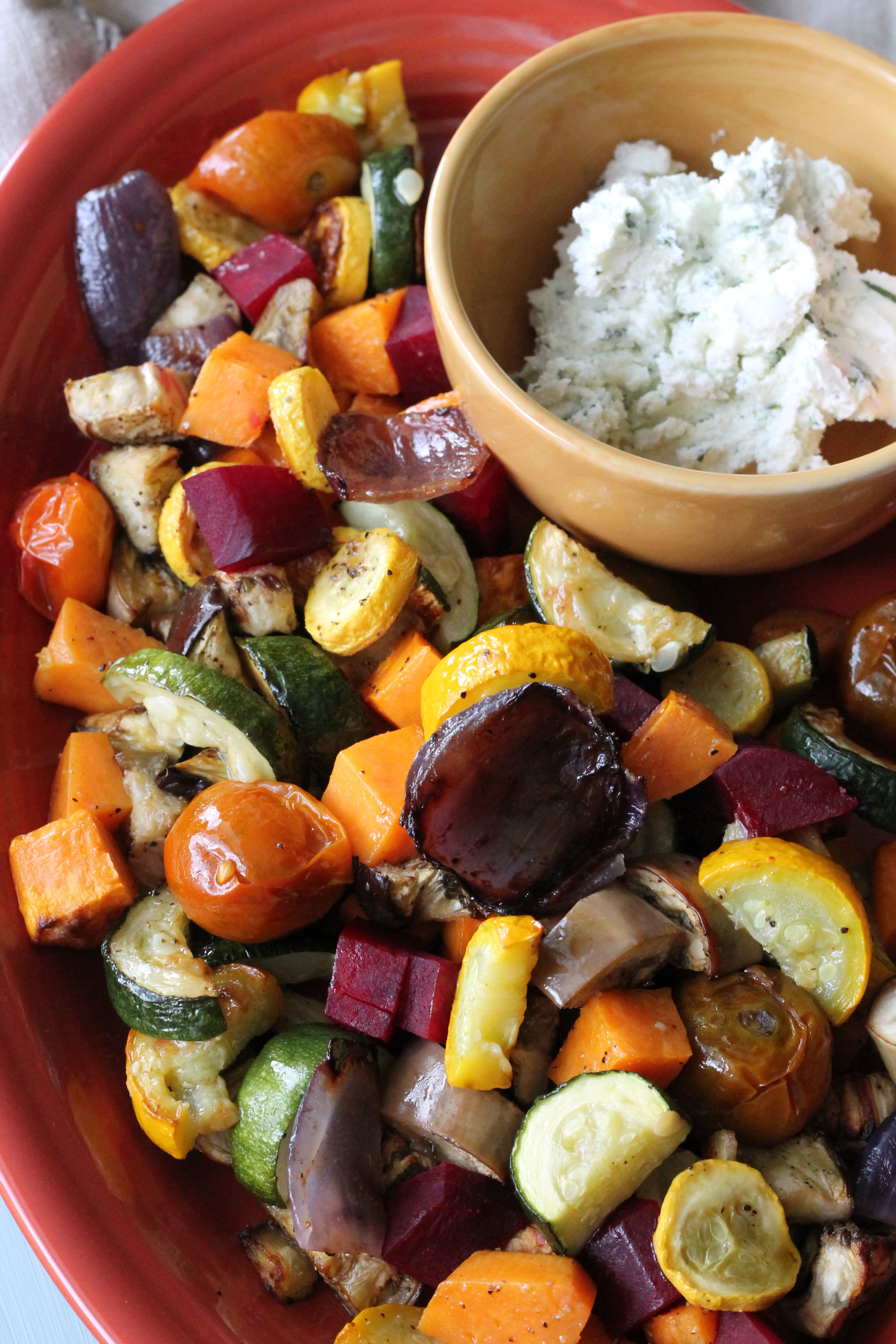 Roasted Vegetable Salad with Whipped Herb Goat Cheese - Easy Recipes ...