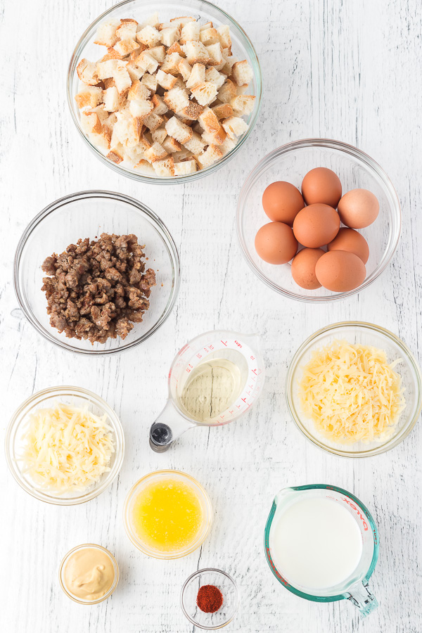 Ingredients for an easy Overnight Breakfast Casserole.