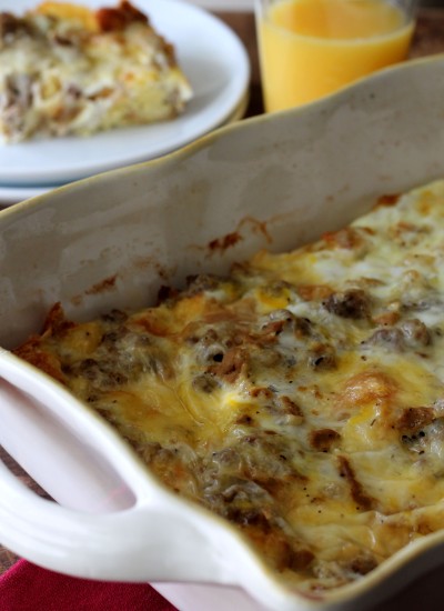 Overnight Breakfast Casserole - this classic make ahead dish is filled with sausage, eggs, and cheese