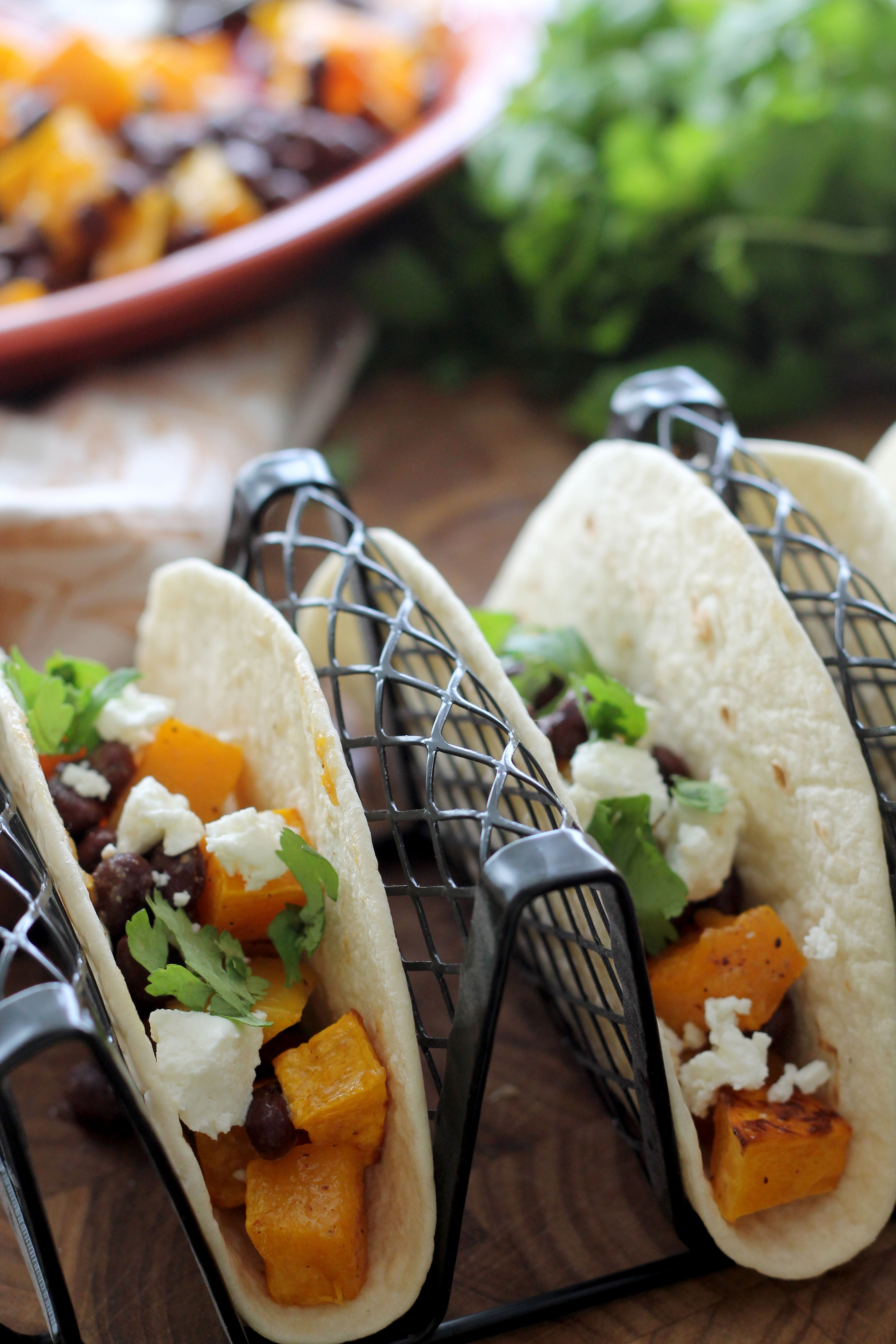 Butternut Squash and Black Bean Tacos - you won't even miss the meat in this vegetarian dish! Full of great flavor!