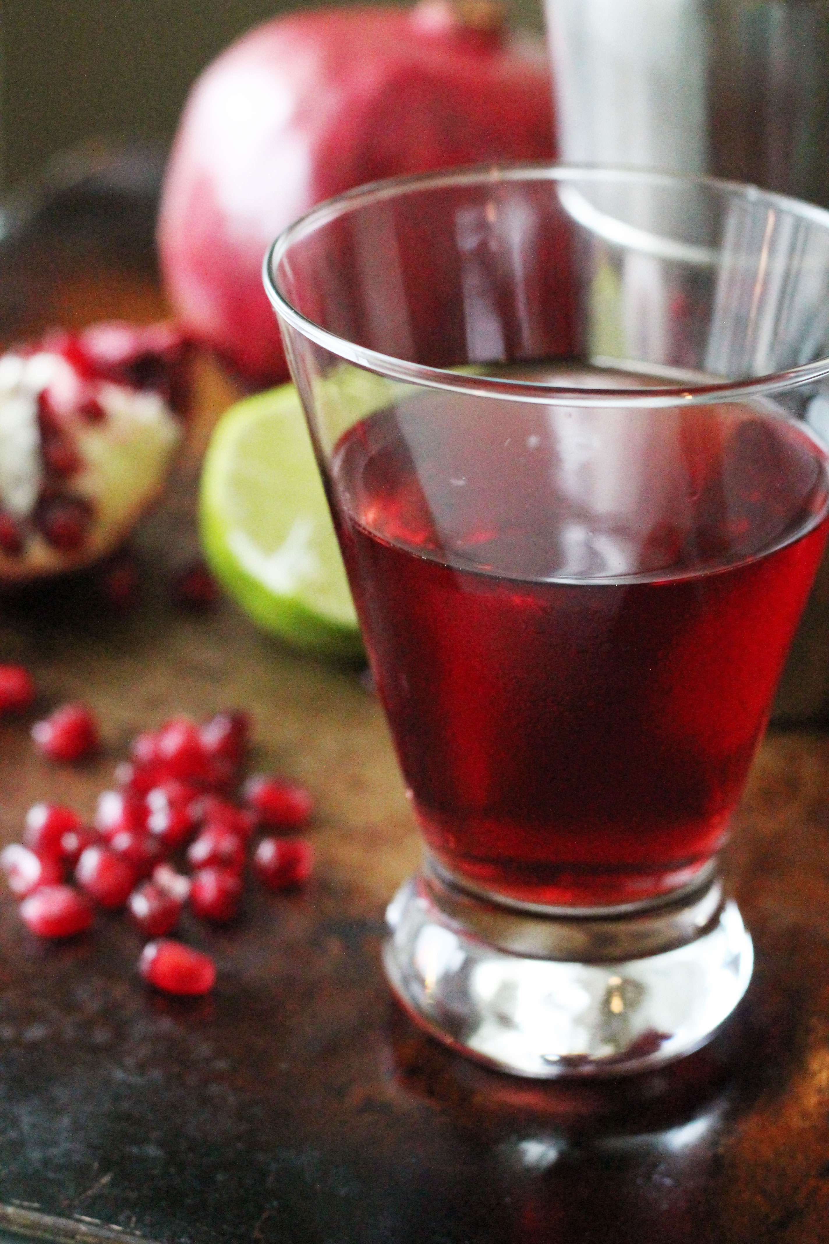 A delicious Pomegranate Lime Martini with only 4 ingredients!