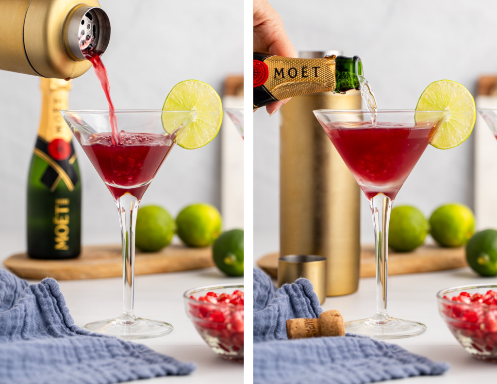 Second set of process photos for Pomegranate Lime Martini.