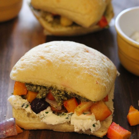 Winter Vegetable Sandwich with Pesto and Whipped Goat Cheese