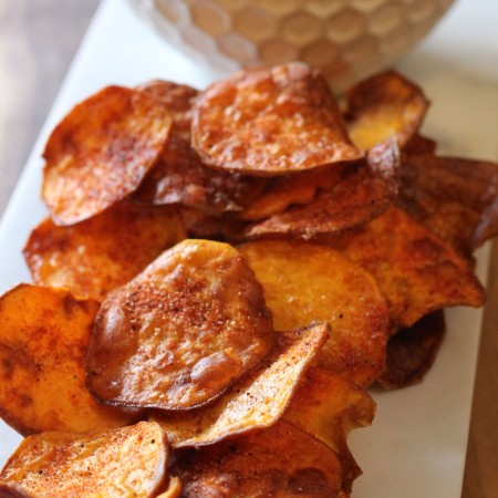 BBQ Sweet Potato Chips with Gorgonzola Herb Dipping Sauce
