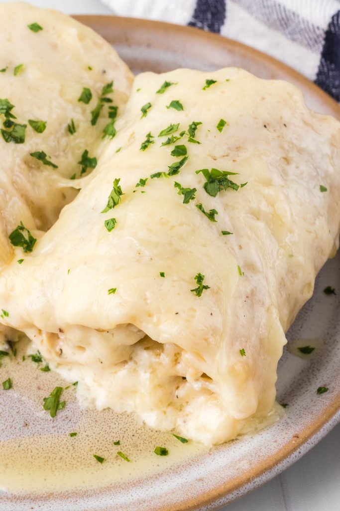 Chicken mushroom Alfredo rolls.