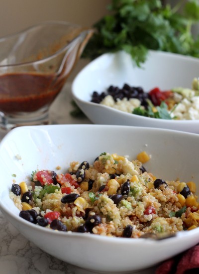 Southwestern Quinoa Bowl - veggies, beans, and cheese tossed in a smoky vinaigrette