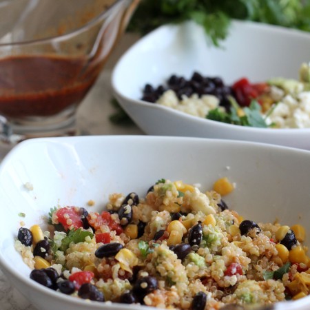 Southwestern Quinoa Bowl - veggies, beans, and cheese tossed in a smoky vinaigrette