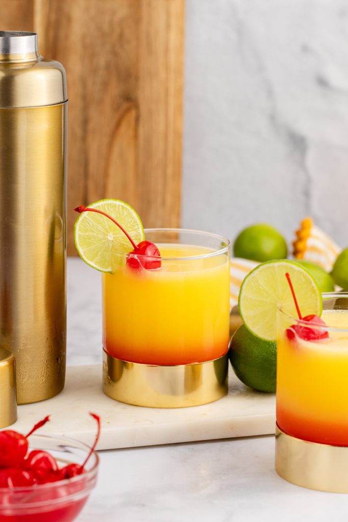 A margarita and tequila sunrise cocktail.