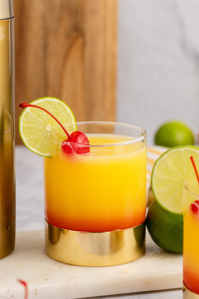 A Tequila Sunrise cocktail combined with a classic margarita.