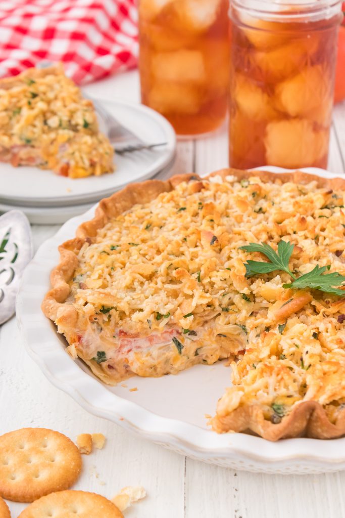 A savory pie made of tomatoes.