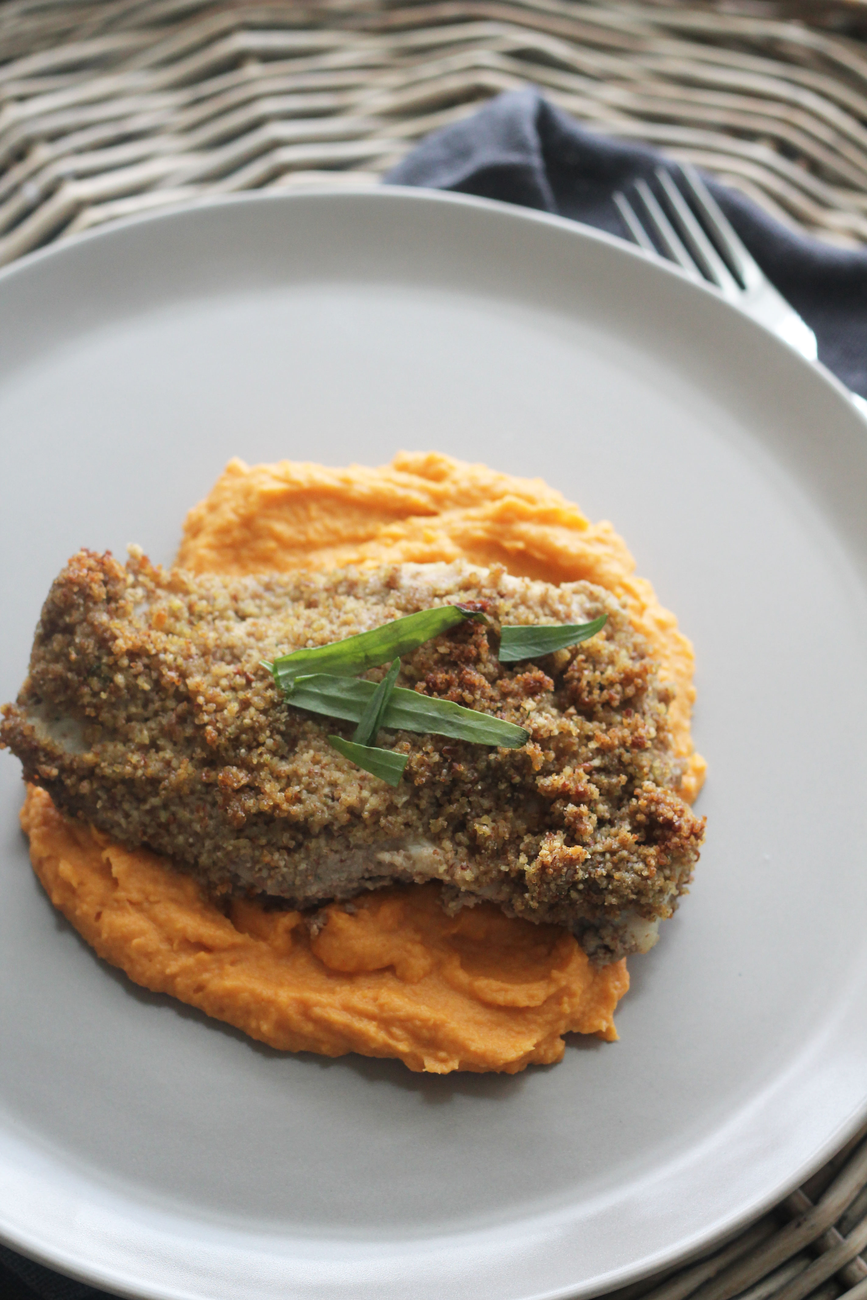 This Pecan Crusted Snapper with Sweet Potato Puree looks fancy enough for a nice dinner but quick and easy to make it a weeknight favorite!