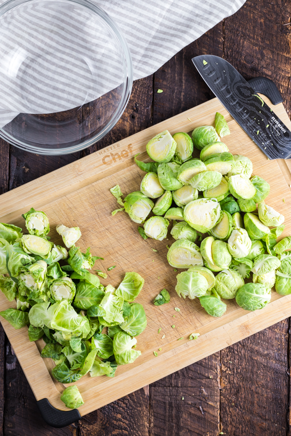 Preparing Brussels Sprouts.