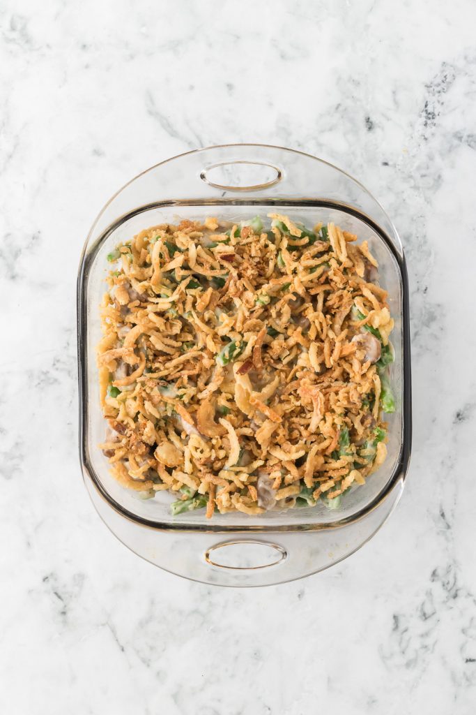 Green Bean Casserole ready for the oven.