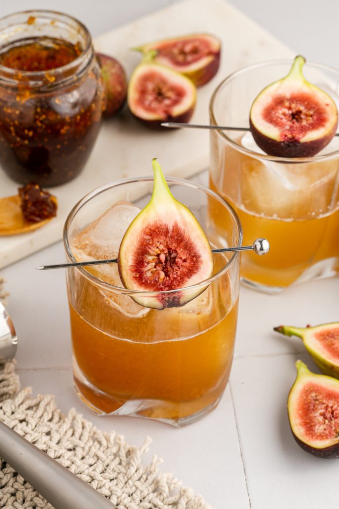 Fig preserves, and brown sugar are ingredients in this bourbon cocktail.