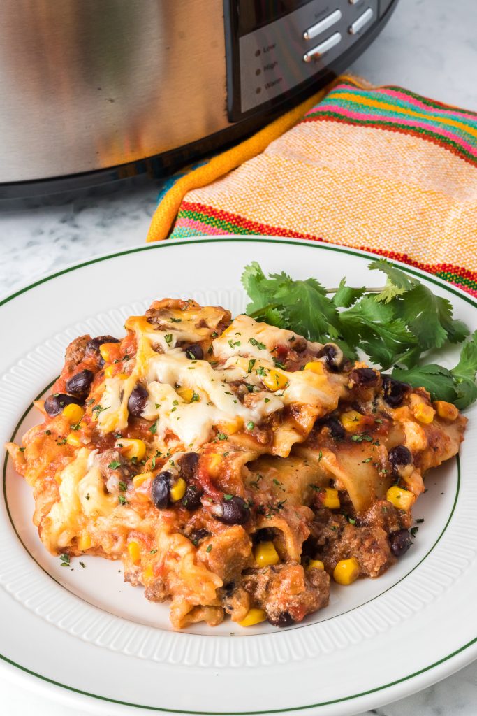 Slow Cooker Lasagna, with Mexican flavor.