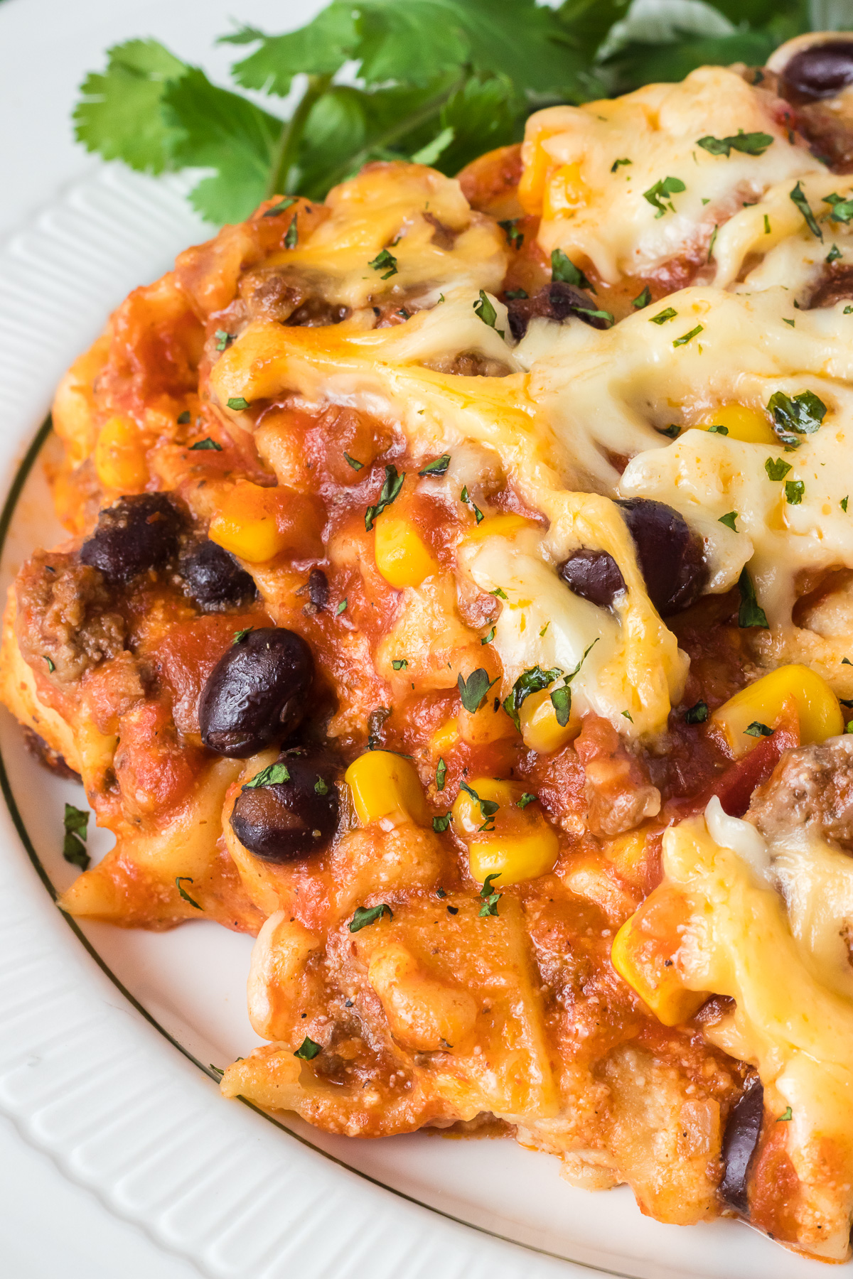 If you love Mexican food, this Slow Cooker Mexican Lasagna recipe might just make your taste buds sing! This twist on lasagna combines chorizo, enchilada red sauce, black beans, corn, and of course, a ton of cheese. Make this family-favorite comfort food in the slow cooker so you have a delicious meal full of fresh Mexican flavor that's ready with very little effort! via @foodhussy
