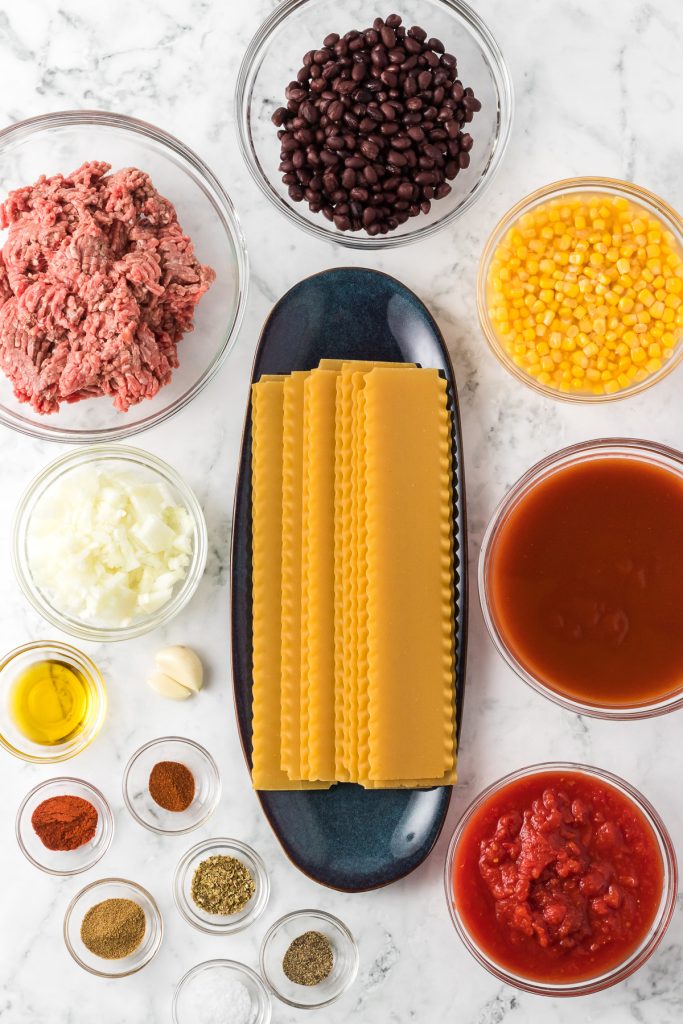 Ingredients for Slow Cooker Mexican Lasagna.