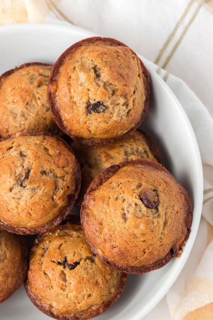 Banana muffins with chocolate chips.