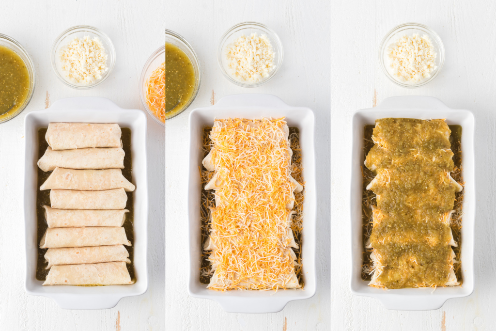 Second set of process photos for Cheesy Chicken Enchiladas.