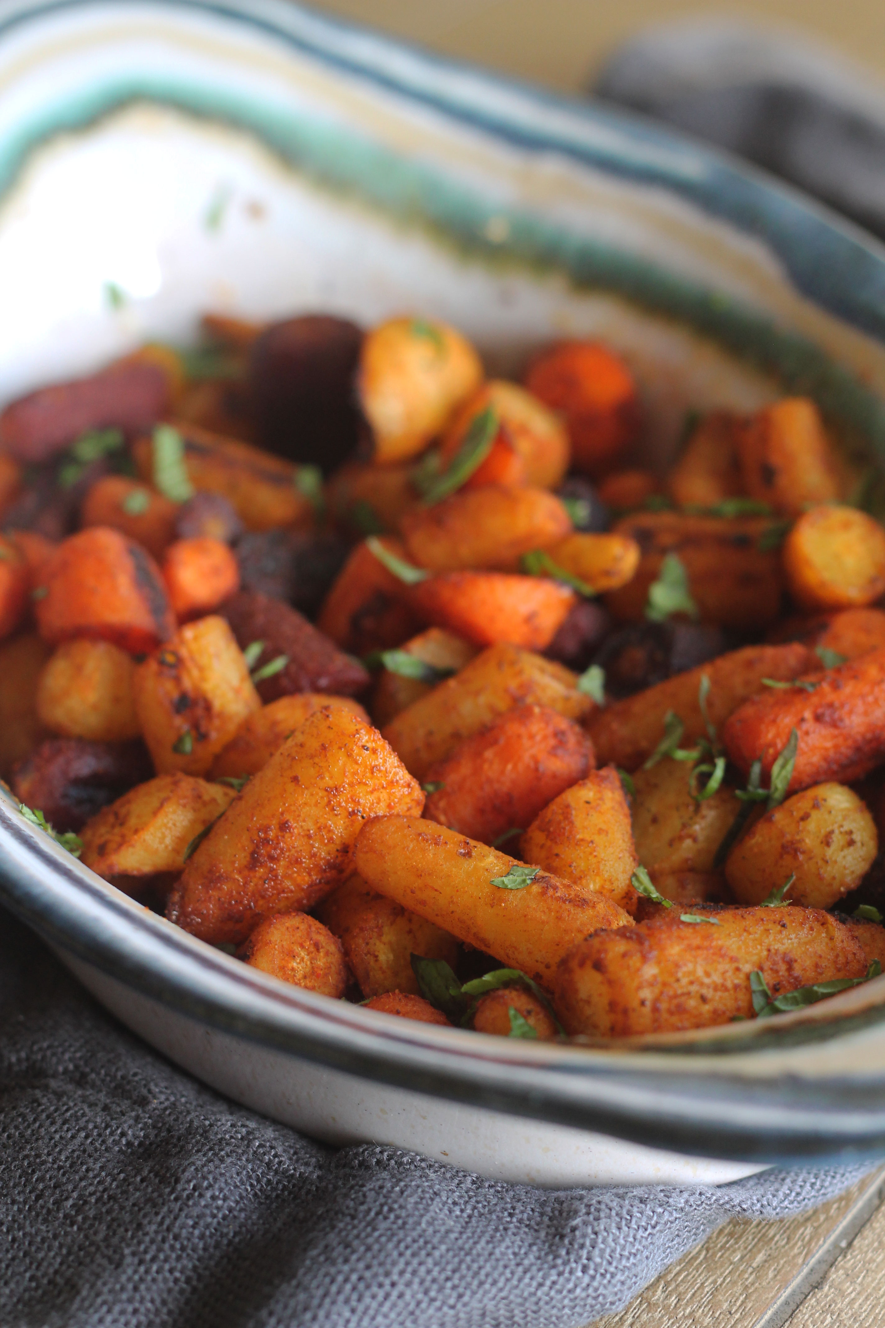 Not your average roasted carrot side dish these rainbow carrots are full of flavor