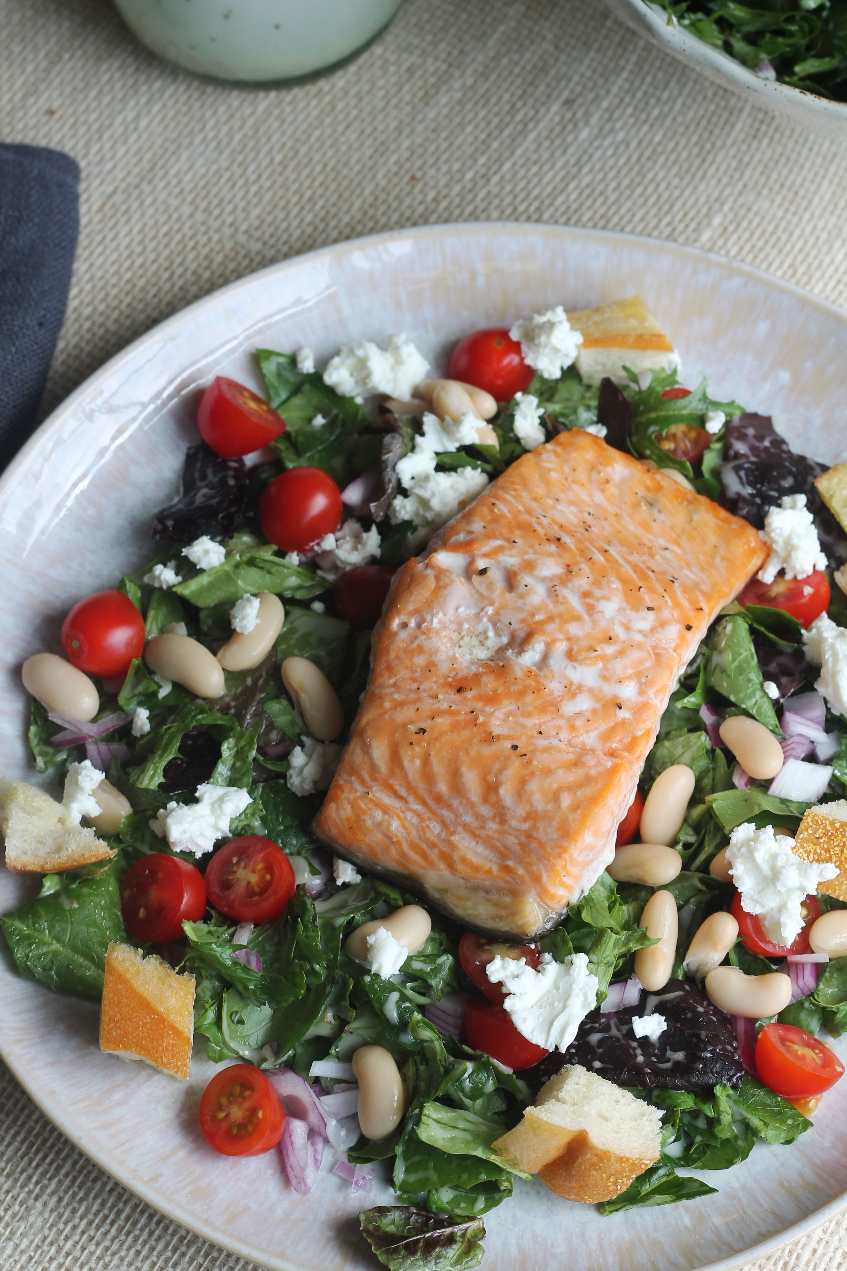 This Salmon Panzanella Salad is light and refreshing - perfect for this time of year