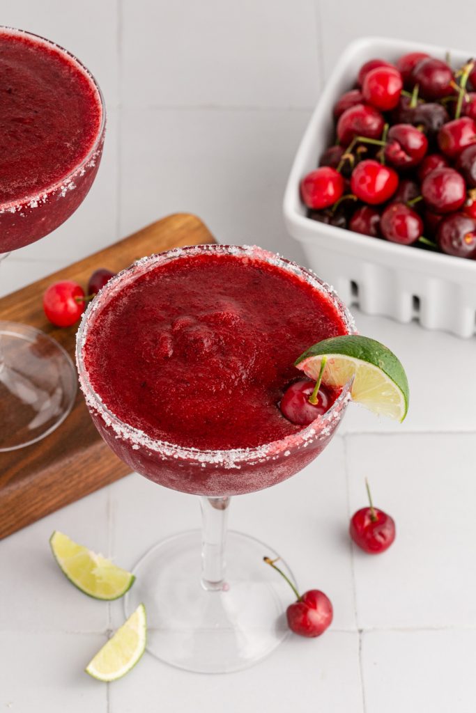 Margaritas made with cherries and ice so they're frozen.