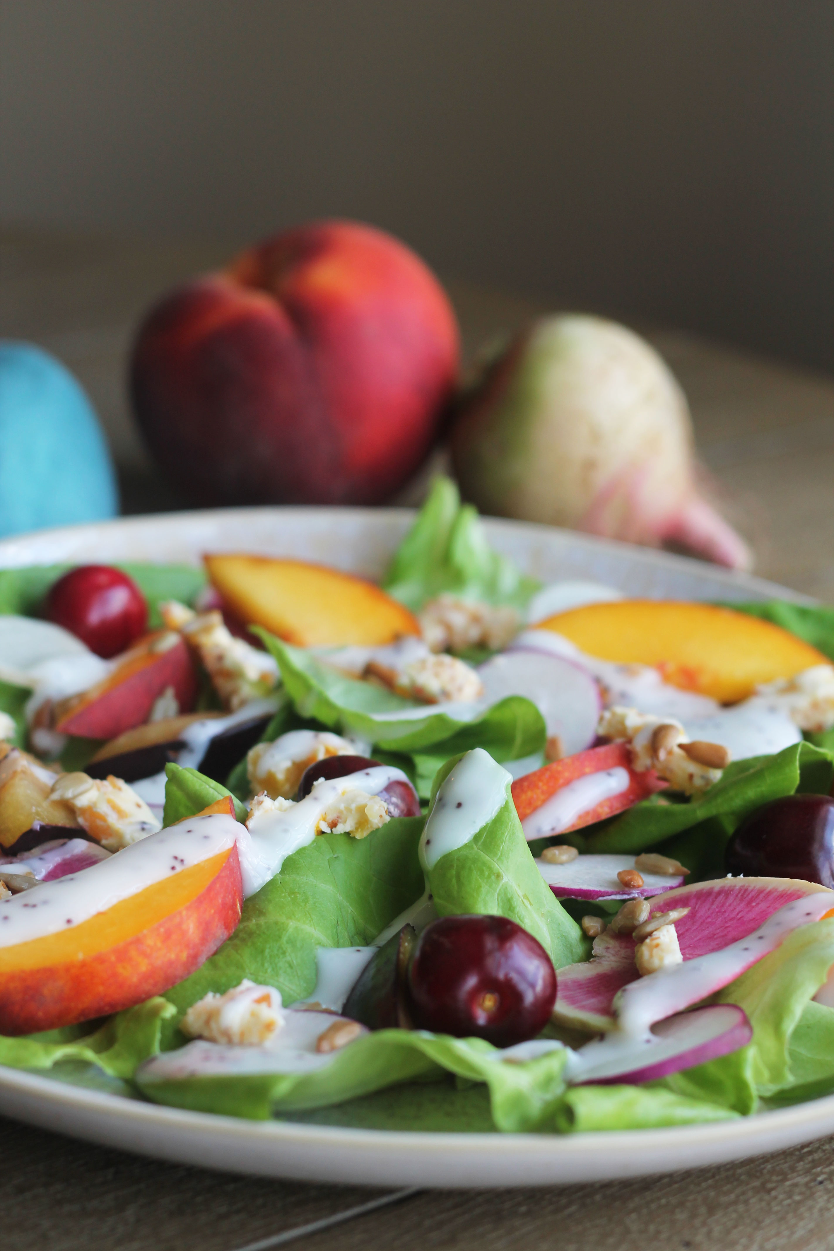 I can't get enough stone fruit and radishes right now so this summer salad is the perfect combo
