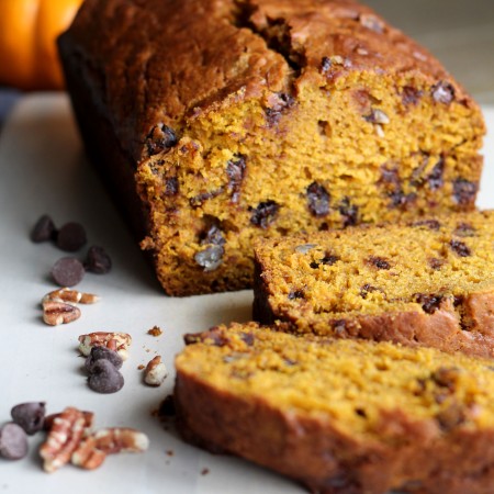 Fall is in the air and so is the smell of this Pumpkin Pecan Chocolate Chip Bread