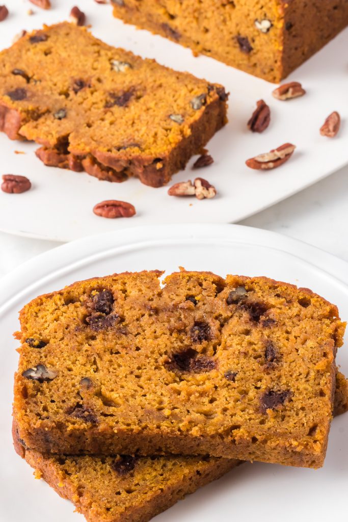 Pumpkin Bread with chocolate chips and pecans.