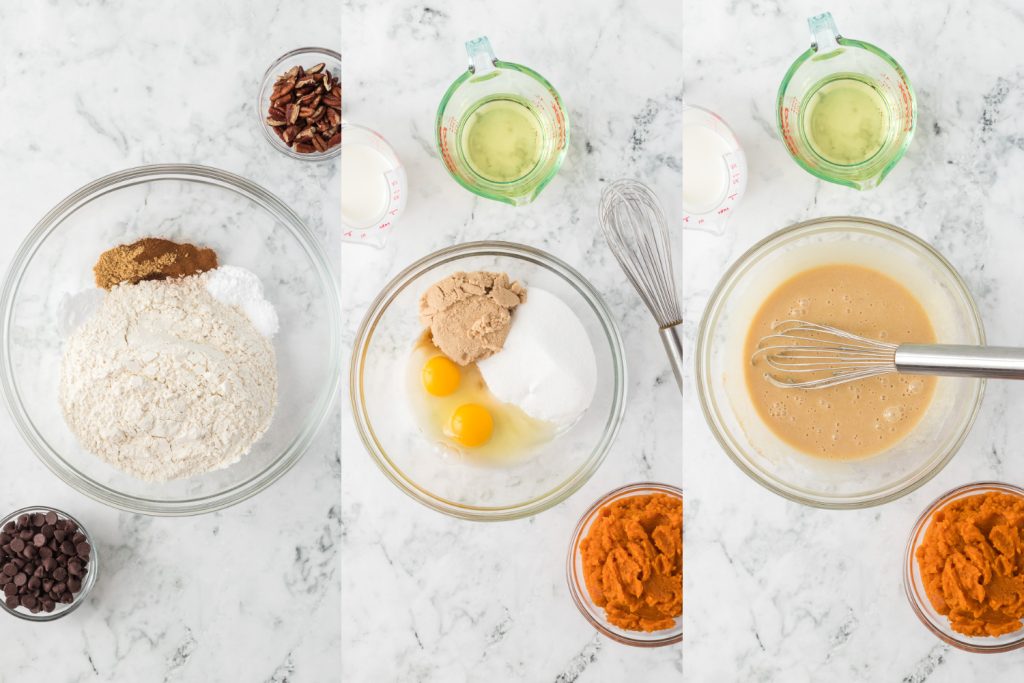 First set of process photos for Pumpkin Chocolate Chip Bread.